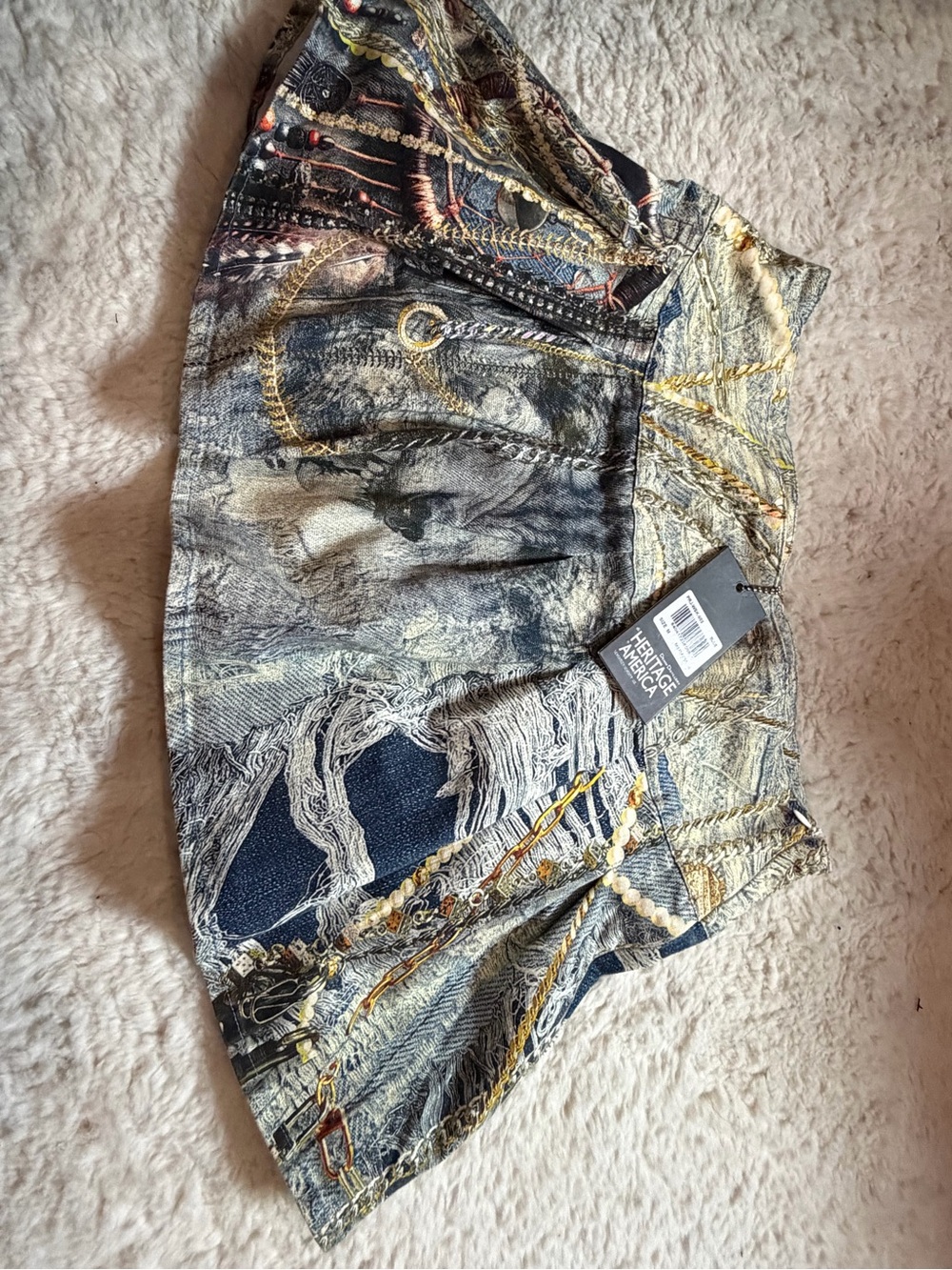 Heritage America Printed Denim-Style Mini Skirt - Multi/Blue